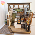 Miniature cafe with coffee and welcoming jazz music