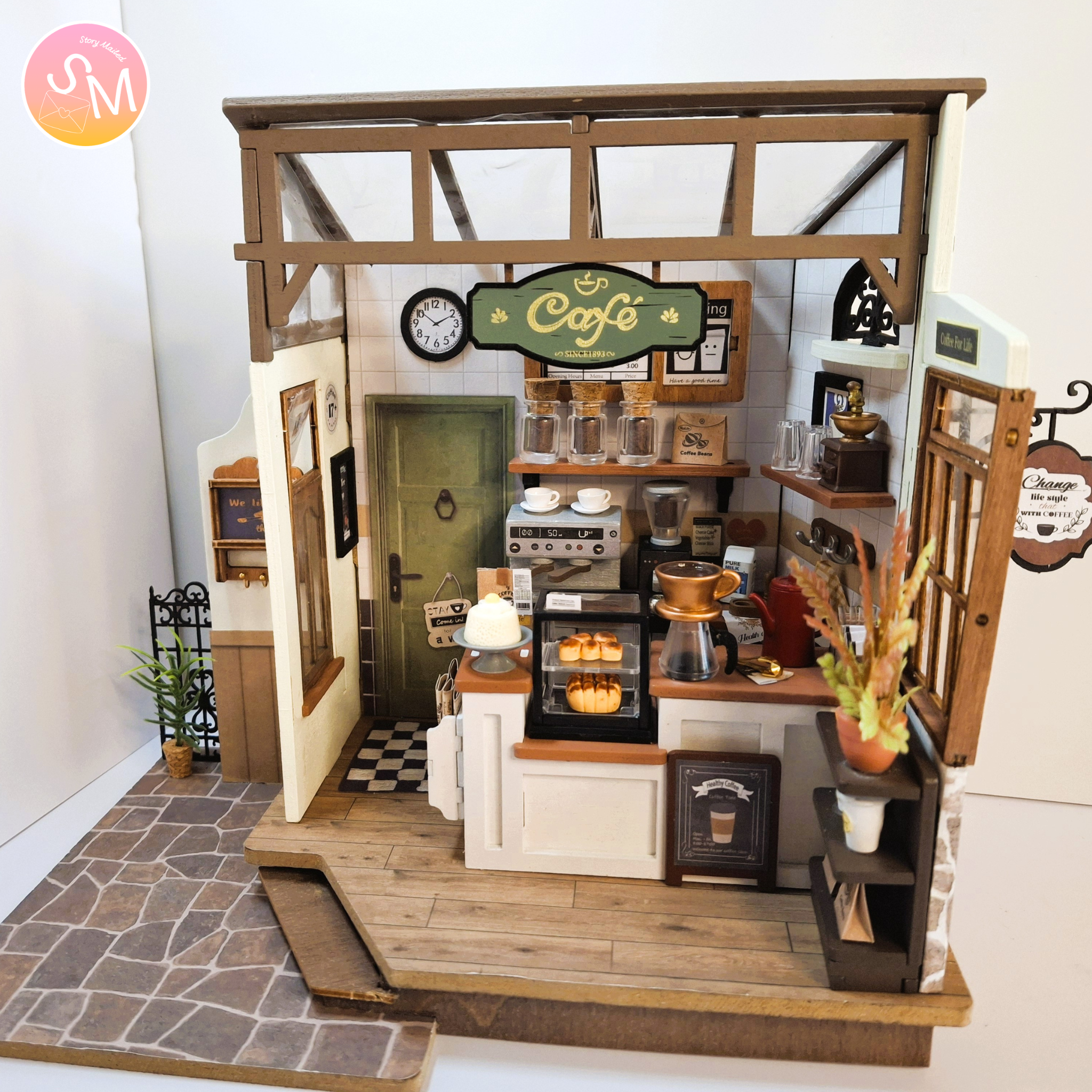 Miniature cafe with coffee and welcoming jazz music